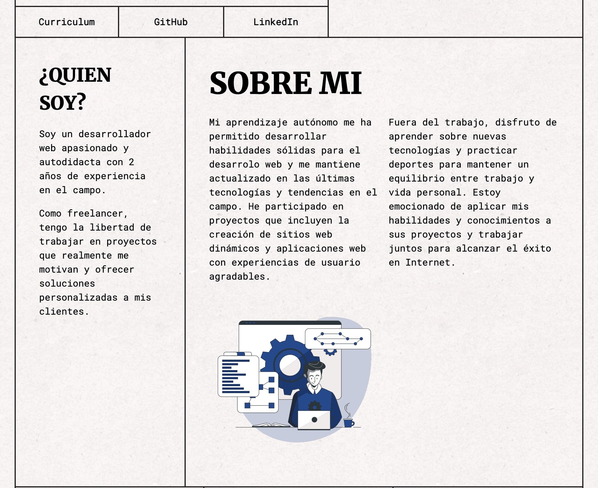 Imagen de mi zona de About de mi porflio retro