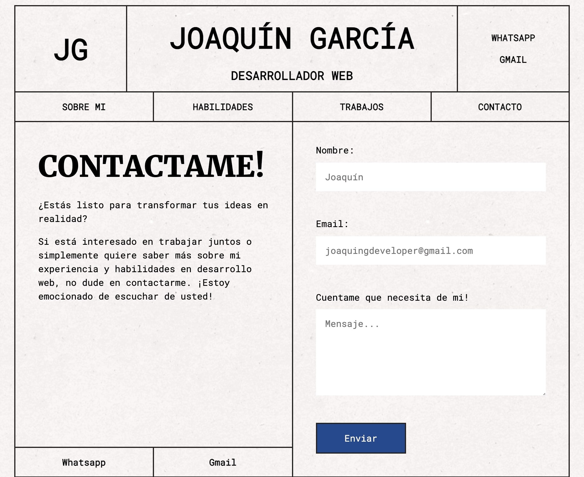 Imagen de mi zona de contacto de mi porfolio retro