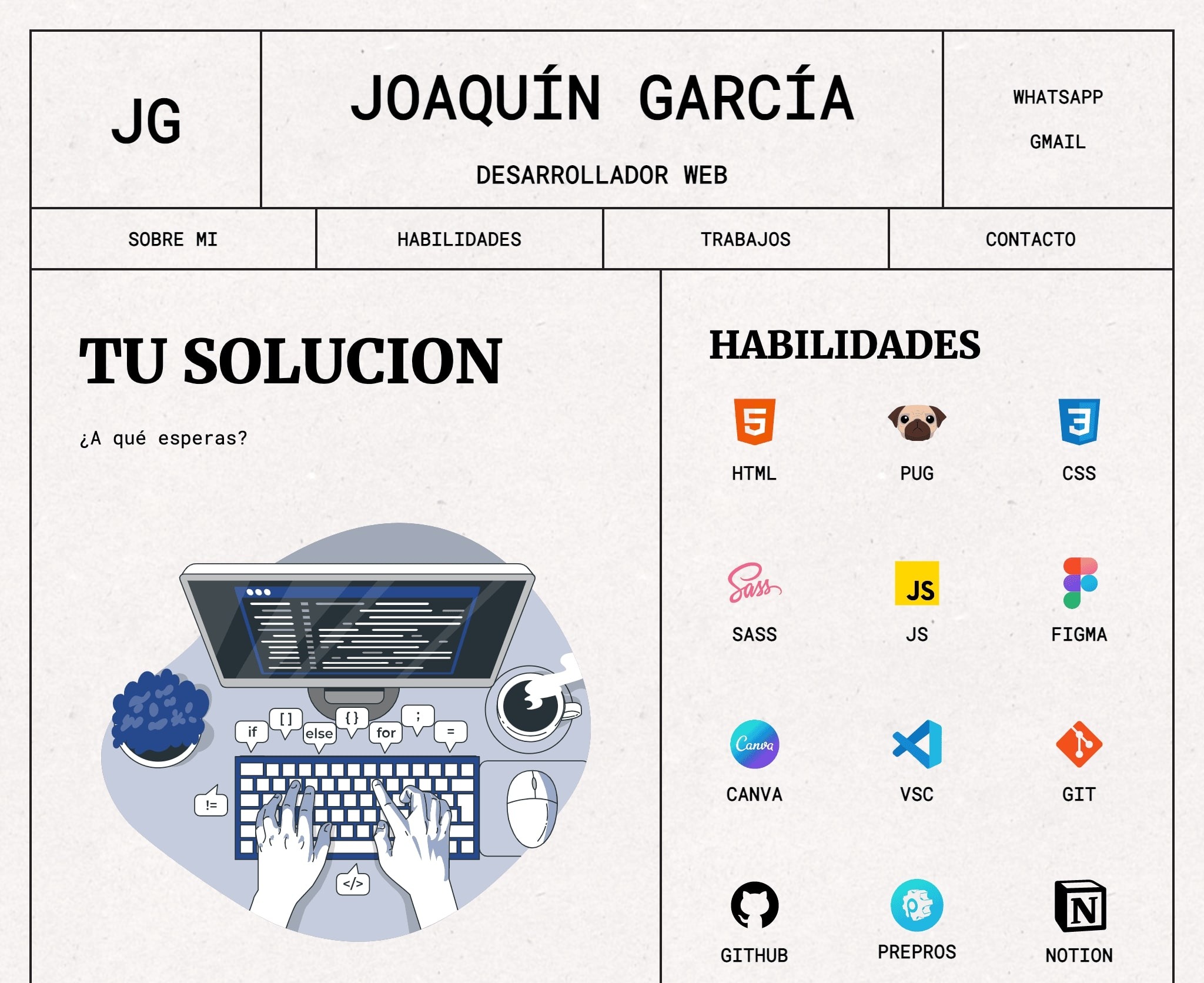 Página inicial de mi porfolio retro